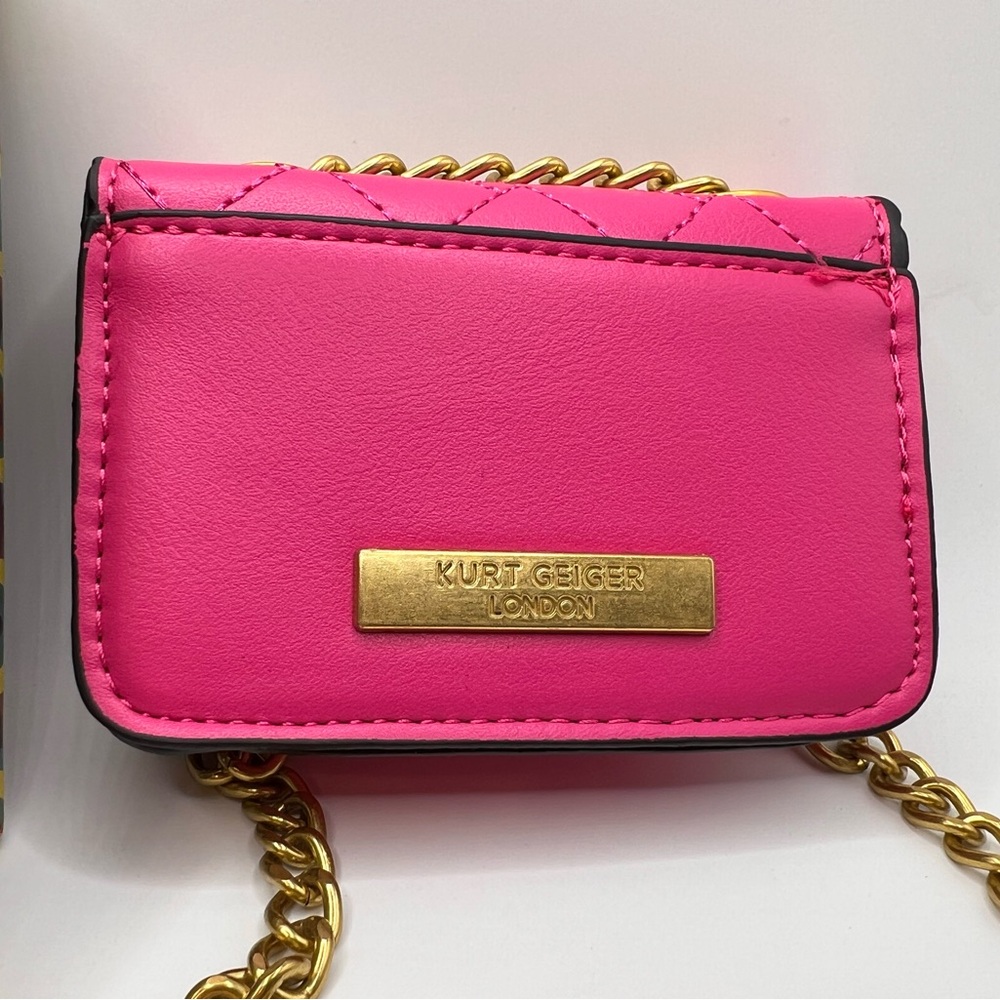 Kurt Geiger Pink Quilted Mini Kensington Bag with Gold Lettering - Picture 2 of 3